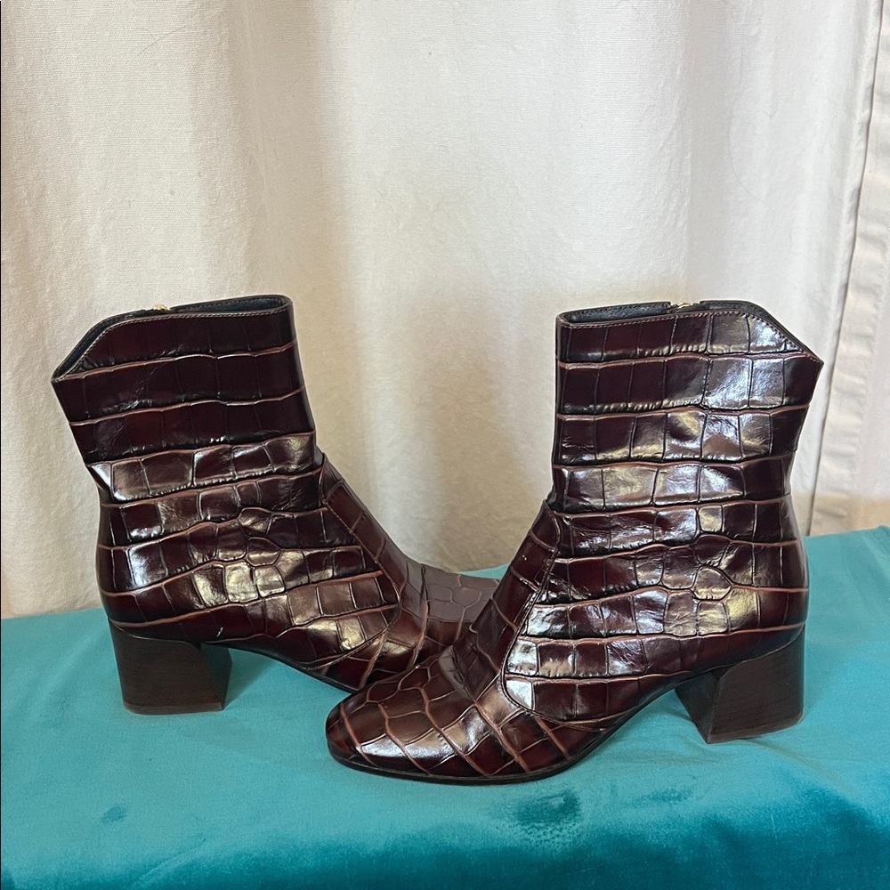 M. Gemi Corsa Croc-Embossed Ankle Boots 35 1/2 Italy Brown 5.5 - Picture 3 of 8